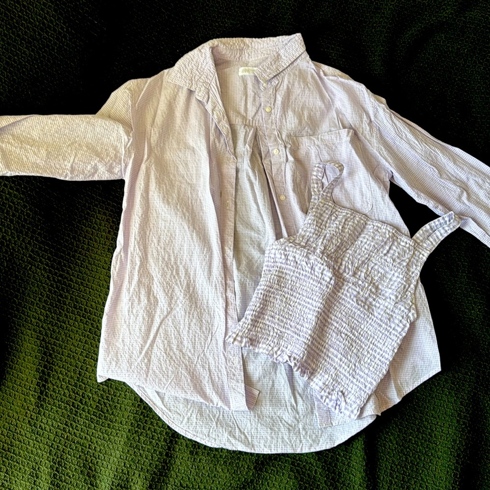 Combined set from Zara. Shirt with smocked top.